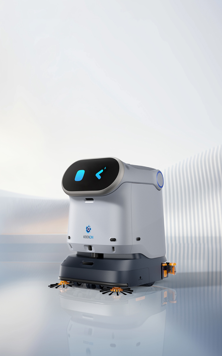 Technicien et robot laveuse Keenon C40